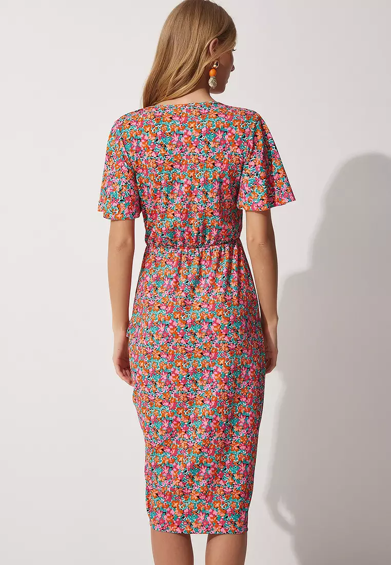 Floral Wrapped Collar Summer Dress