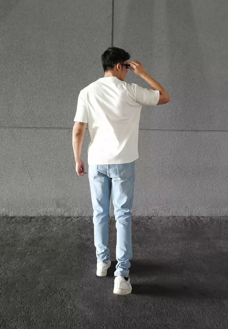 Kale Evan White / Cotton Cloudy / Kaos Boxy Fit / Kaos Korea / Atasan Kaos Pria / Kaos Basic Pria