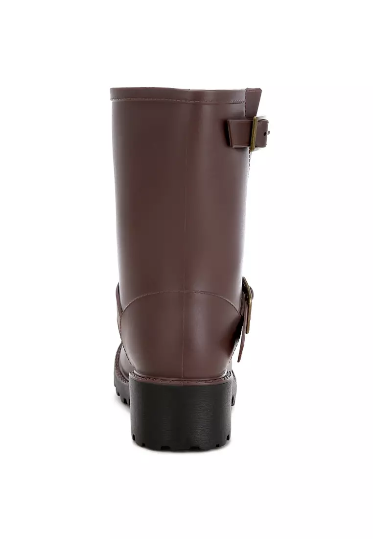 Brown Harness Detail Rain Boots