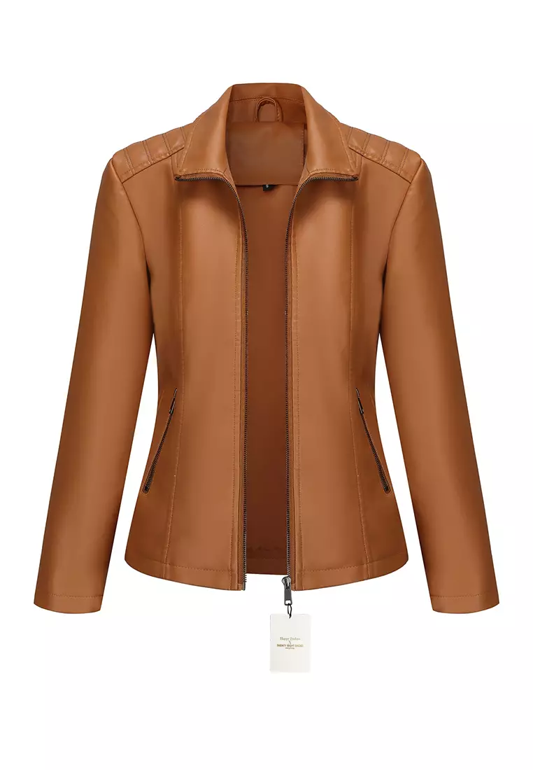 Patchwork Knit Faux Leather Biker Jacket AD-M25PJ49