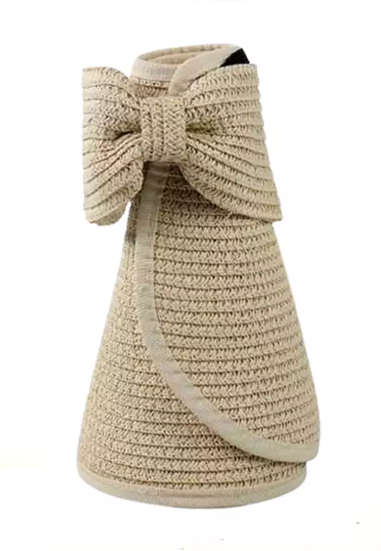 Kai Topi Pantai Foldable Women Summer Design Visor Hat Material Straw Paper ORIGINAL - Brown