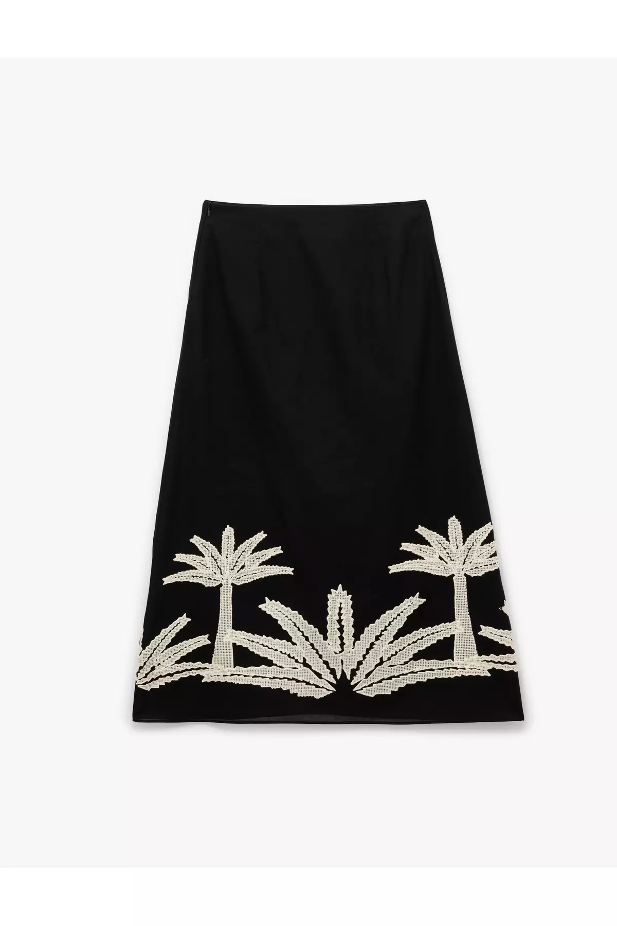 Embroidery Detailed Palm Pattern A-Line Midi Skirt
