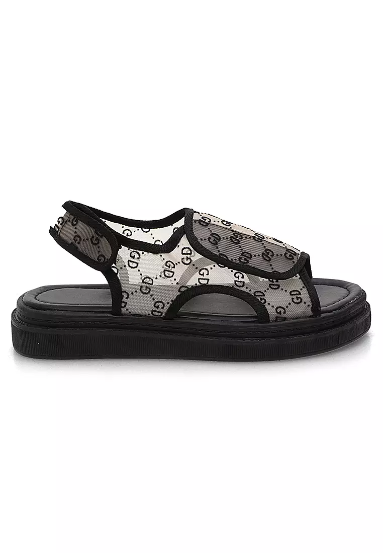 Sandal Slop Wanita Transparan Motif Korean Style Comfortable - Grey