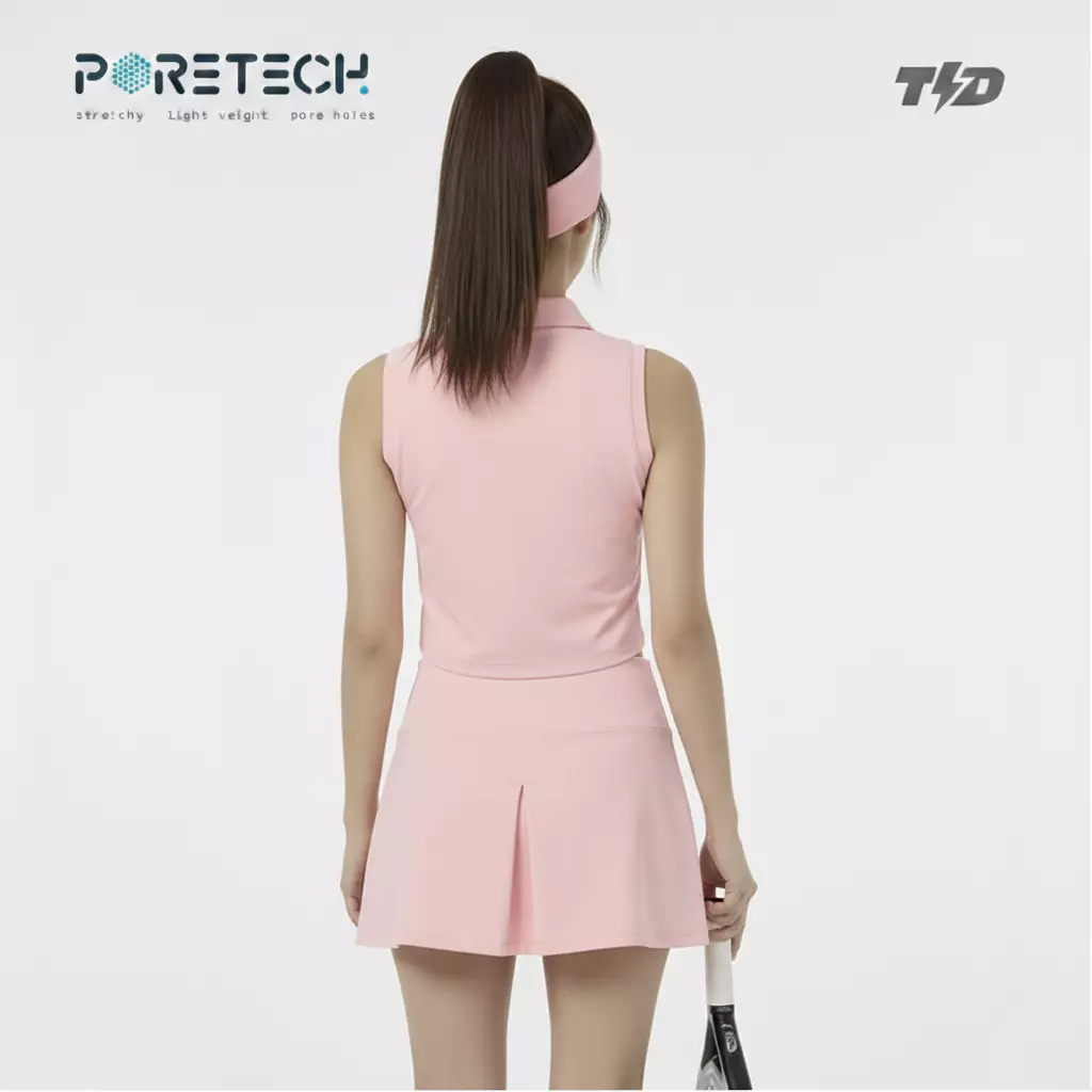 TDACTIVE Polo Padel Wanita PORETECH drifit berpori putih baby pink LSF17
