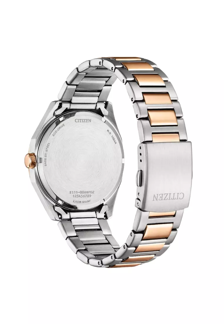 Citizen Eco-Drive 3 Hands Octagonal Watch Case Blue Dial Two-Tone Stainless Steel Band BM7606-84L