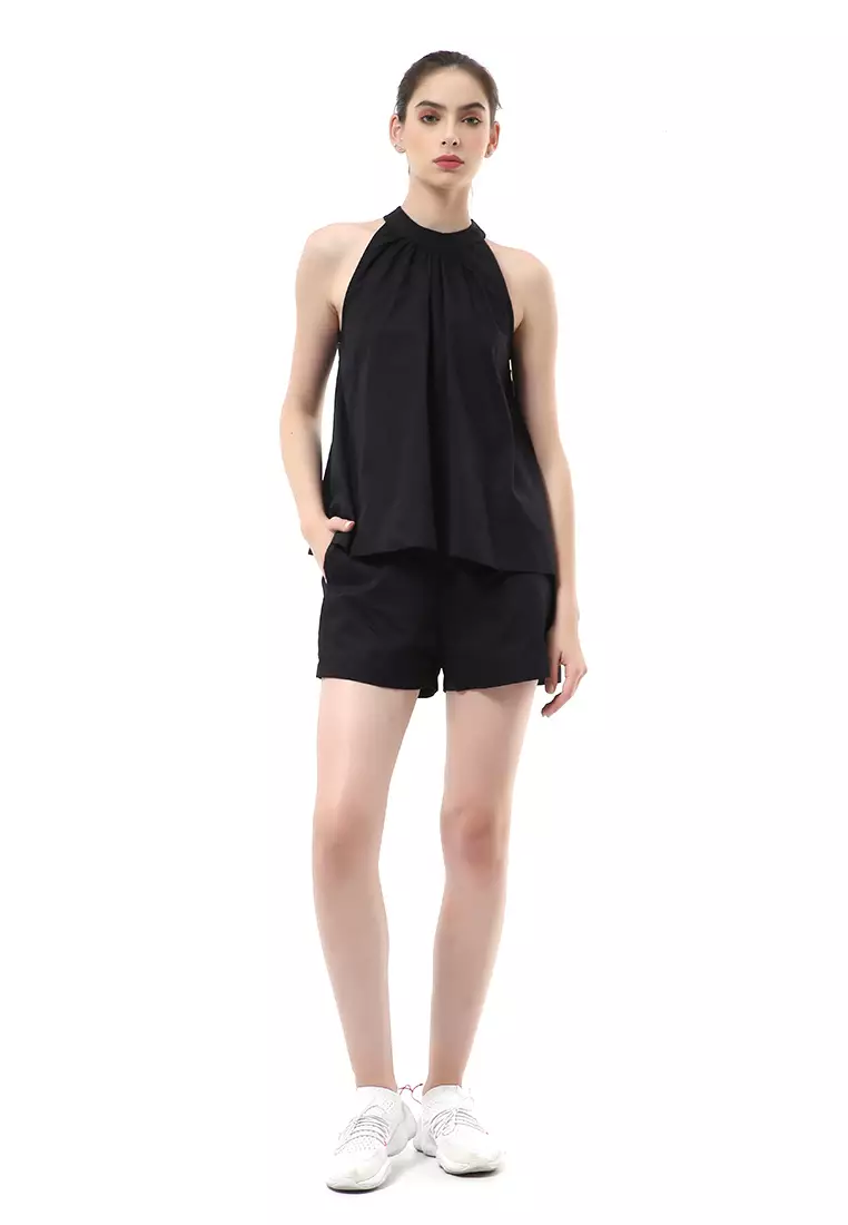 Nayra One Set Setelan Wanita Sleeveless Blouse with Short Pants Plain Motive Material Cotton ORIGINAL - Black