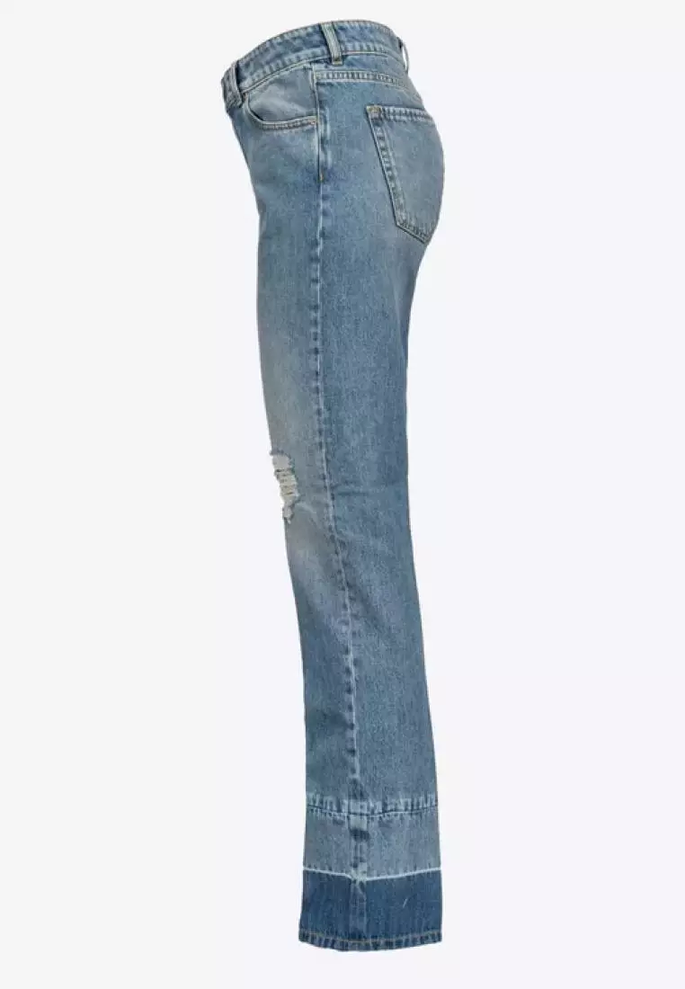 Pinko Leather and Denim Skinny Low Rise Jean Grey