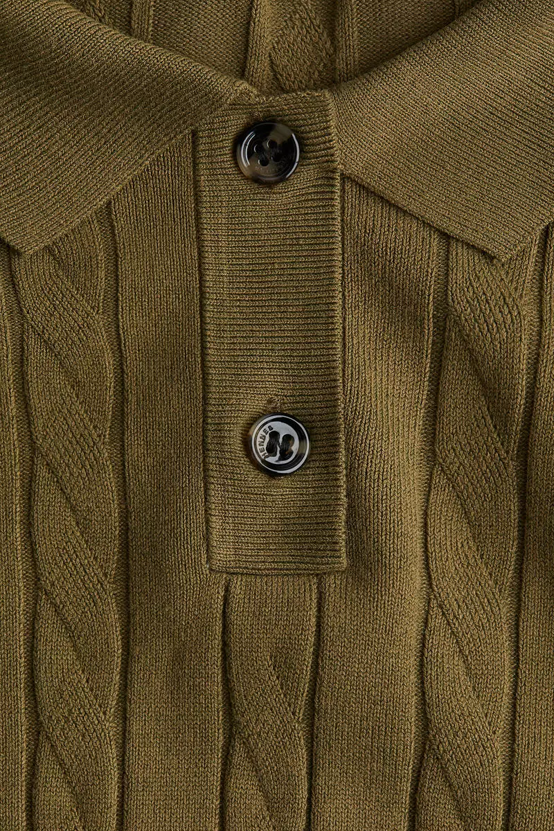 Cable-knit polo shirt