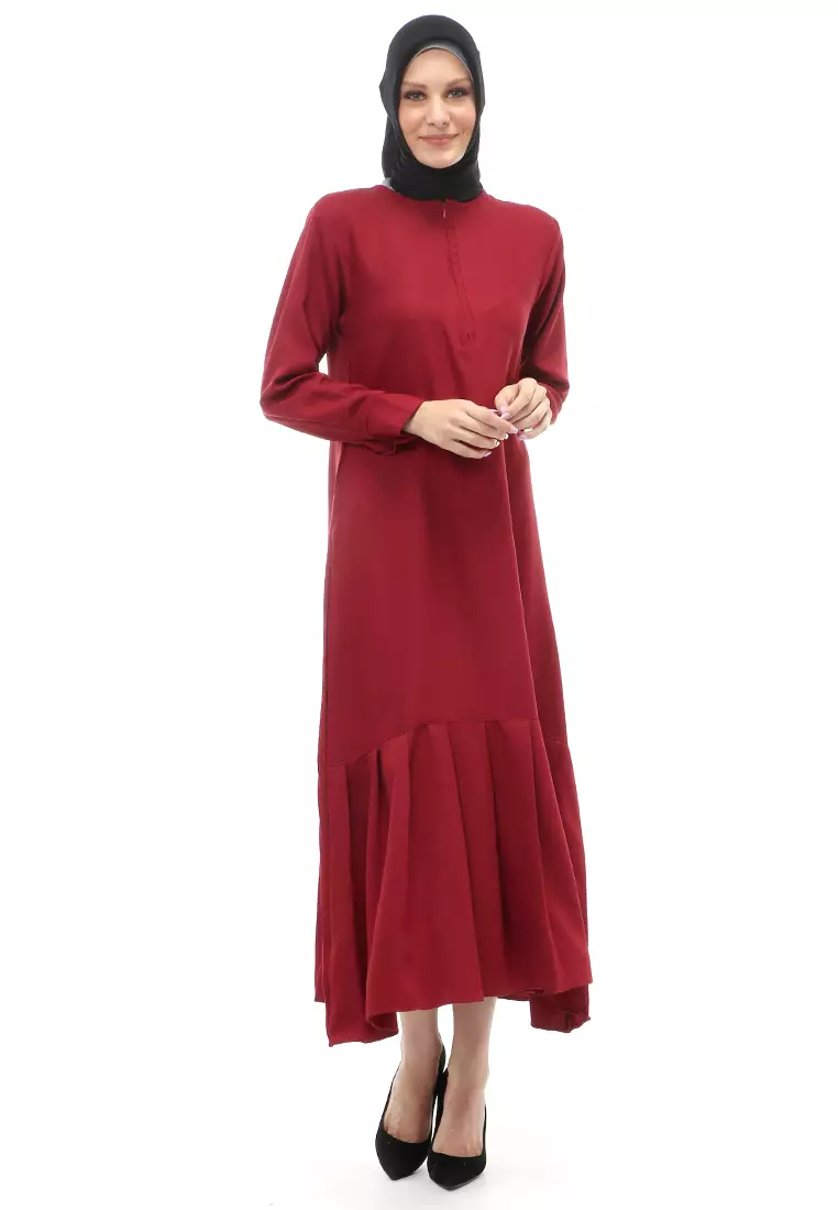 Natalia Dress Muslimah Wanita Long Sleeve Polos Design Casual Regular Fit - Maroon