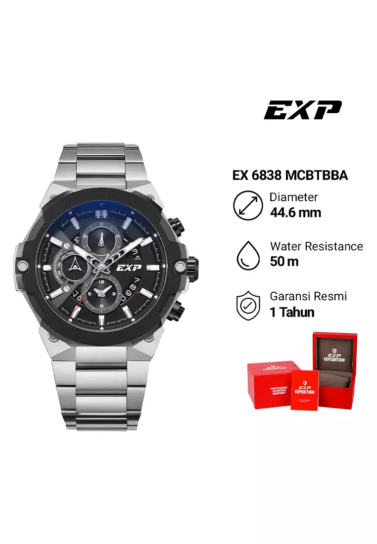 Expedition EXP - Jam Tangan Chronograph Pria - Silver Case Black Dial Stainless Steel - 6838 MCBTBBA