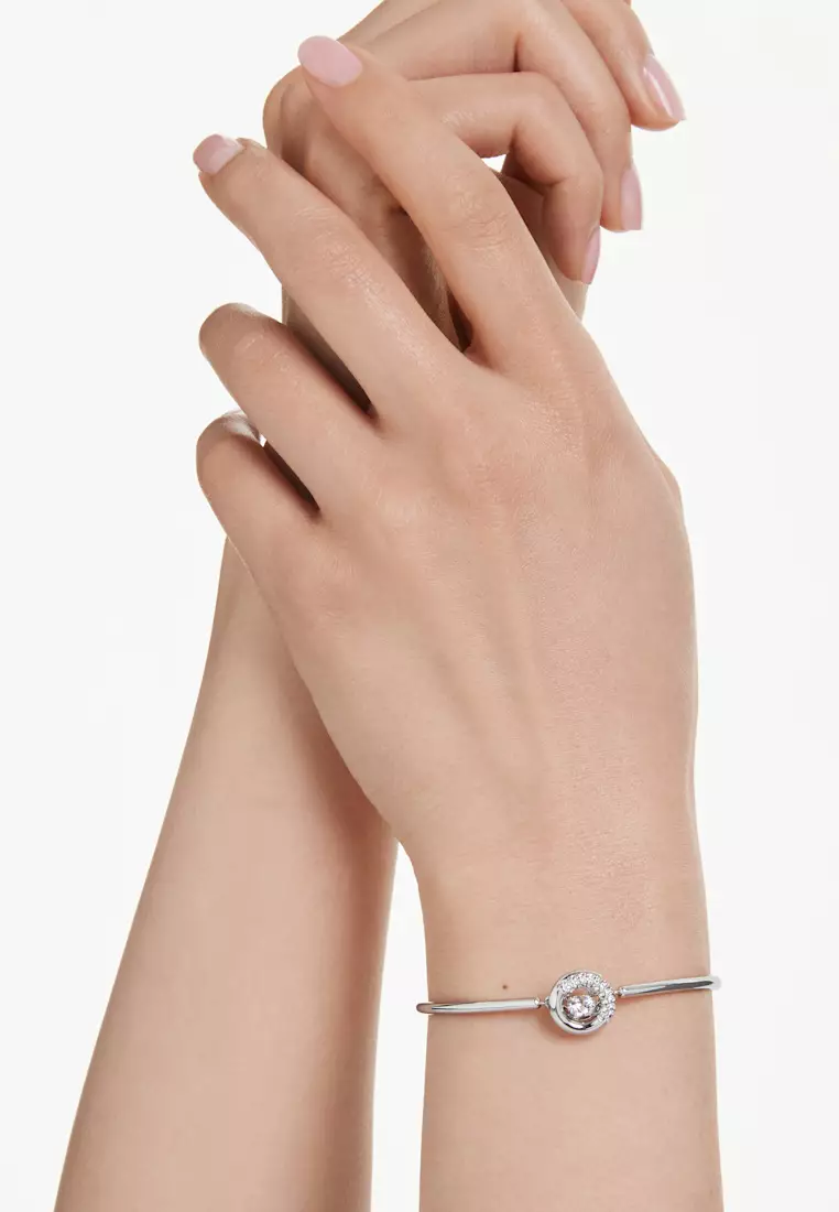 Dextera bangle, Round cut, White, Rhodium plated