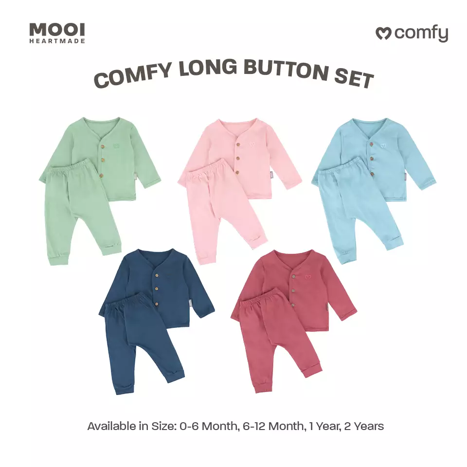 Mooi Setelan Panjang Bayi Comfy Baby Long Button Set - Pink Blossom