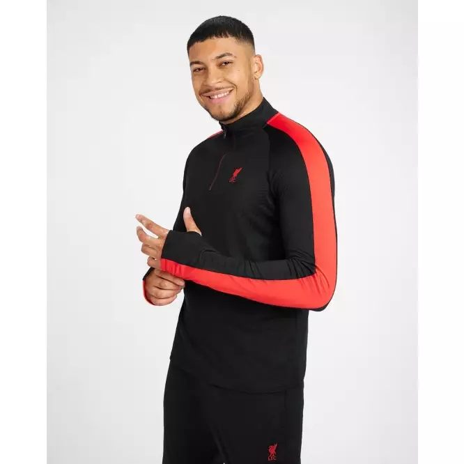 Liverpool FC Mens Quarter Zip Top Black - Official LFC Track Top Original Pria