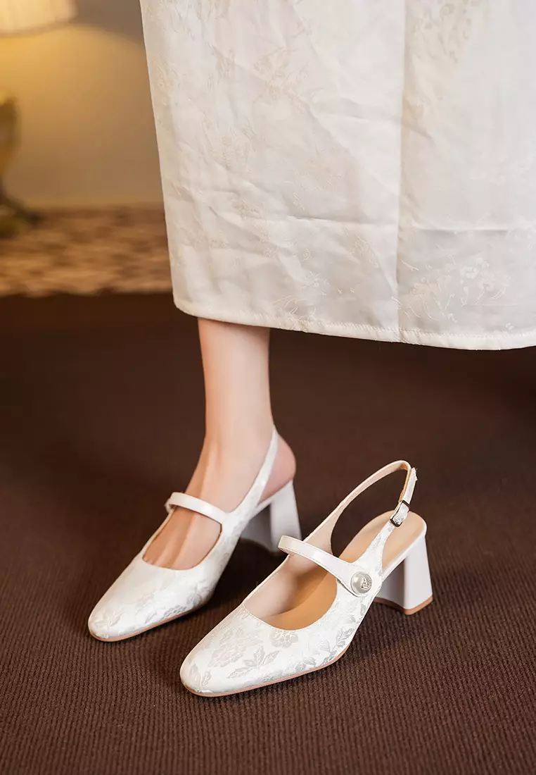 6CM Cotton Print Slingback High Heel BY664-39