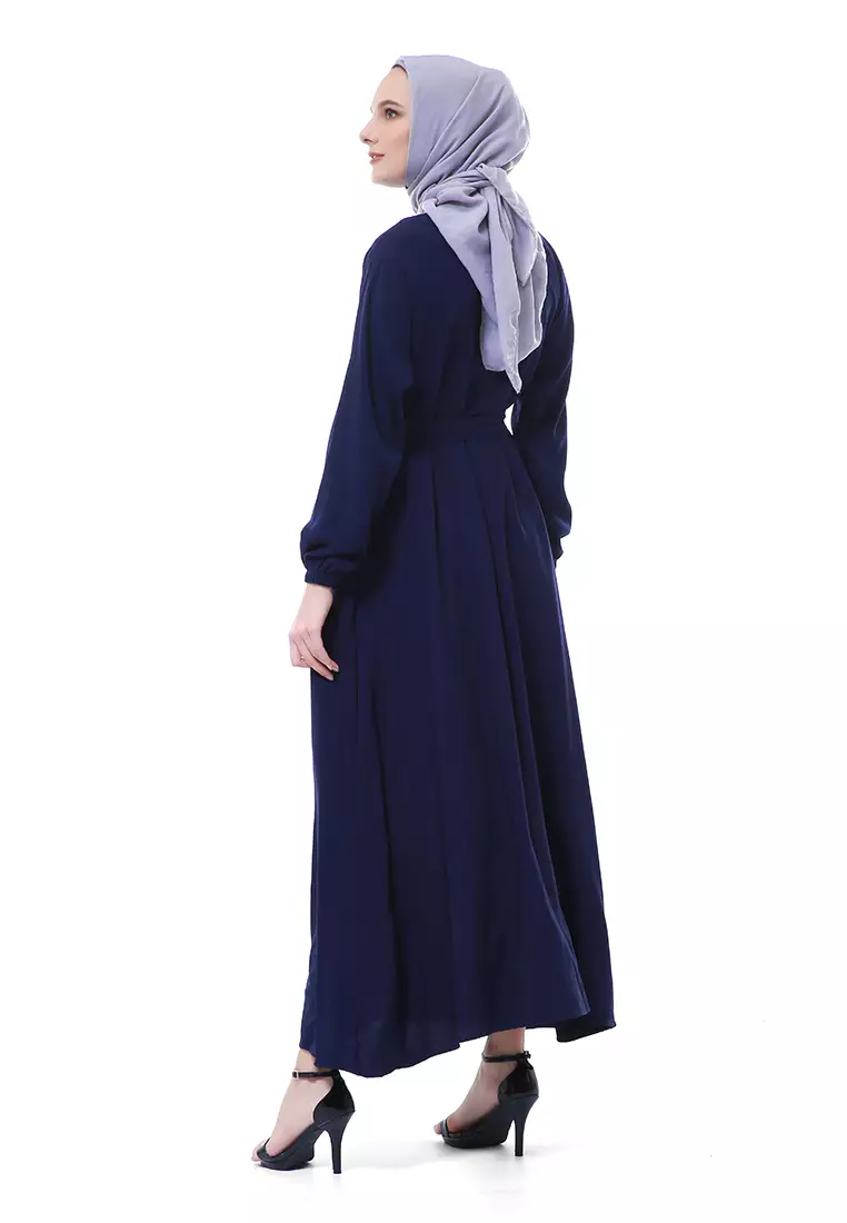 Nelly Gamis Dress Muslimah Wanita Long Sleeve Premium High Quality - Navy