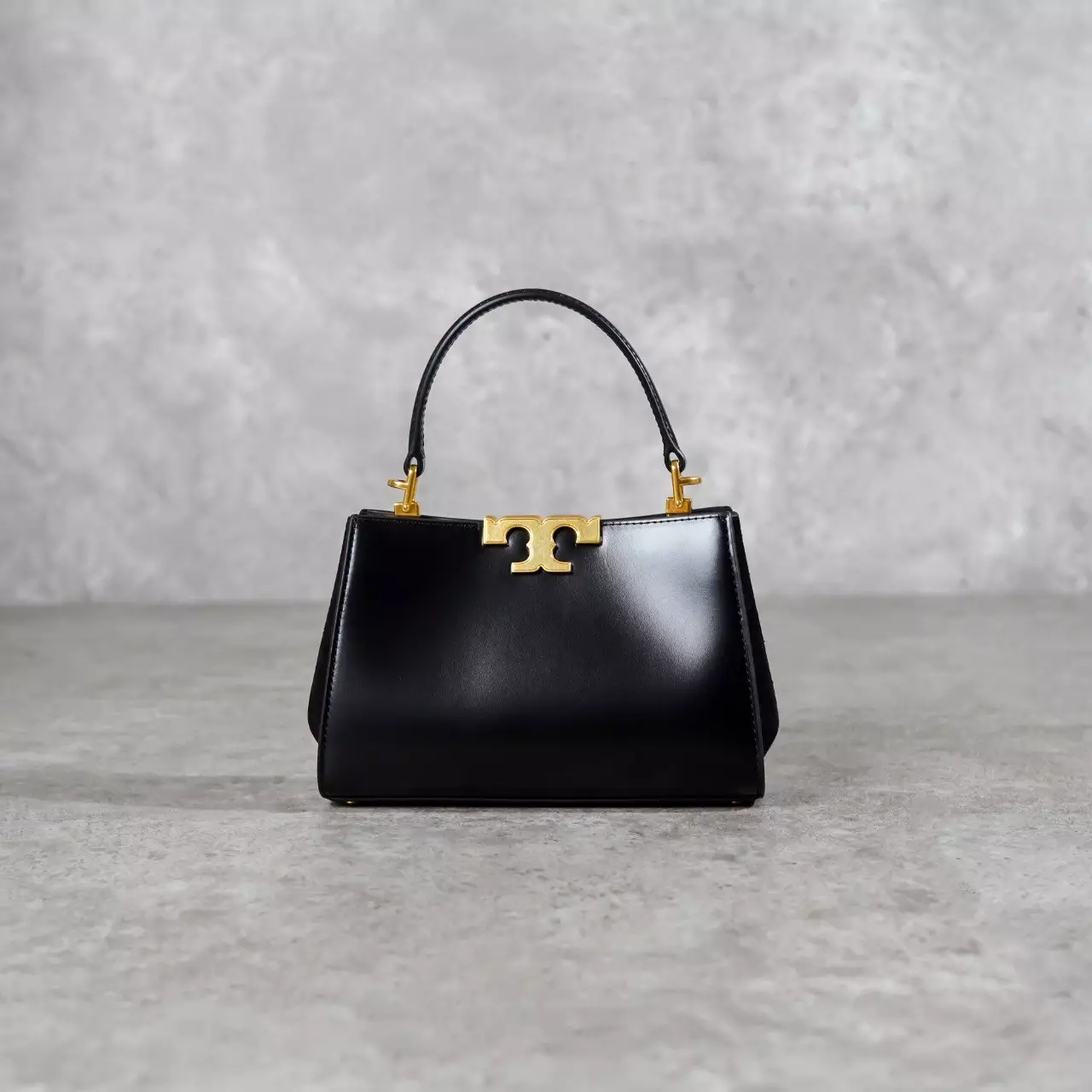 Tas TORY BURCH ELEANOR GOLD BLACK SMOOTH LEATHER TOP HANDLE BAG WITH LS 100% ORIGINAL