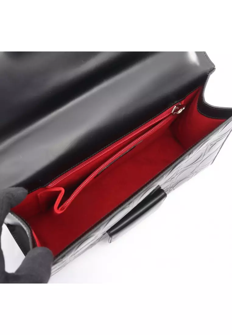 Pre-Loved Salvatore Ferragamo Gancini one shoulder bag leather black embossing