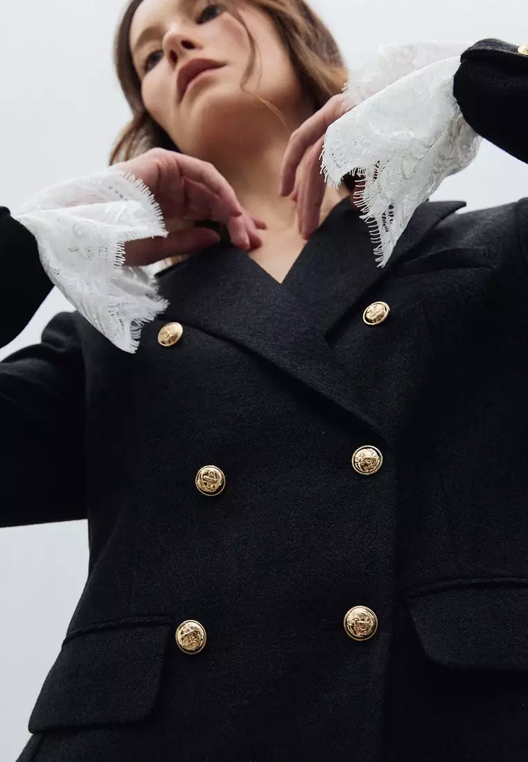 Lace Sleeve Blazer - Black