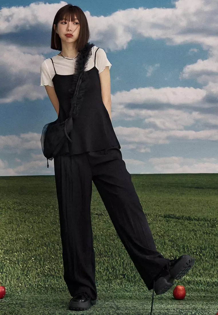 Pleated Crushed Ice Cool Wide Leg Pants