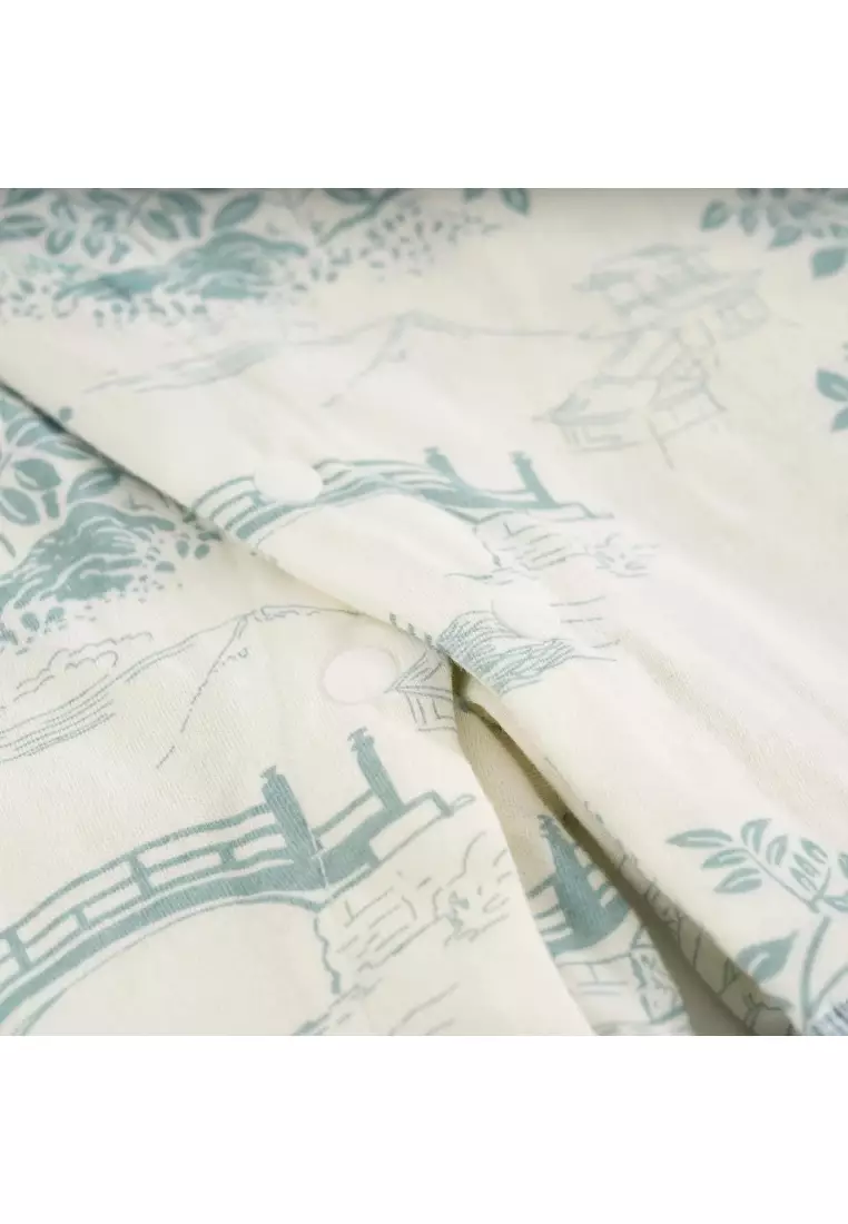 Chinese Garden Landscape Bridge Rockery Pavilion Baby Boy Cheongsam Romper 0839