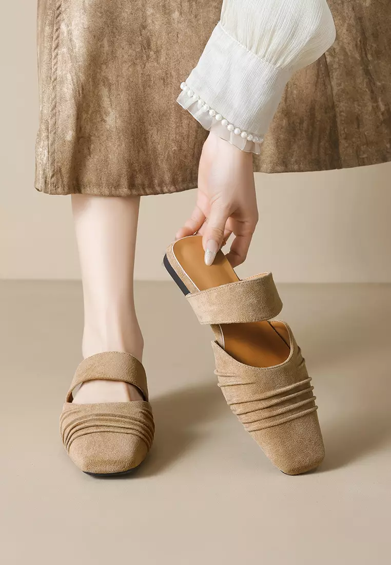 Pleated Suede Mules WW206-2