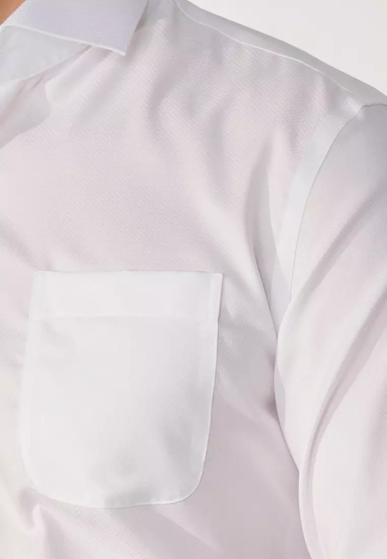 Milano Collection White Textured Slim Fit Shirt