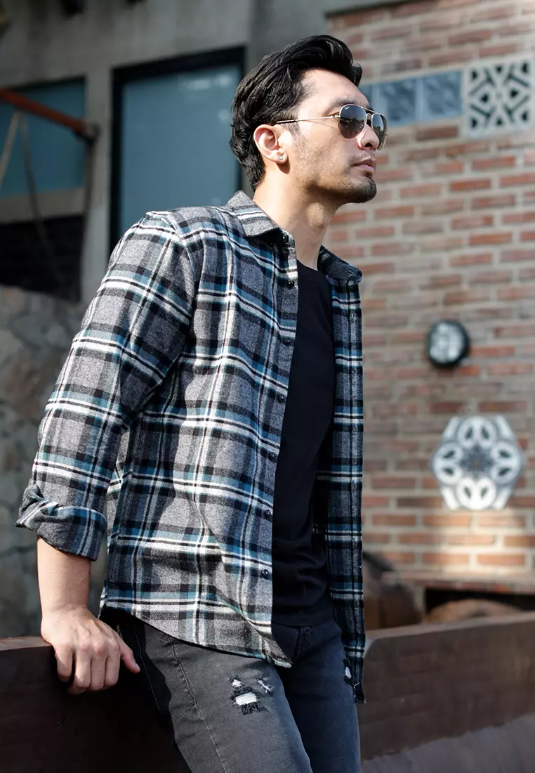 OXCON Extra Comfort Authentic Flannel Shirt misty Turquoise