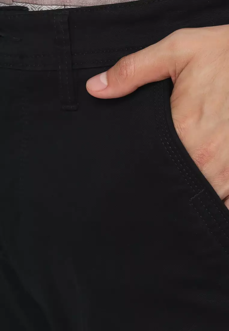 POLICE Celana Chino Panjang Black Cotton Premium Regular Fit Pria