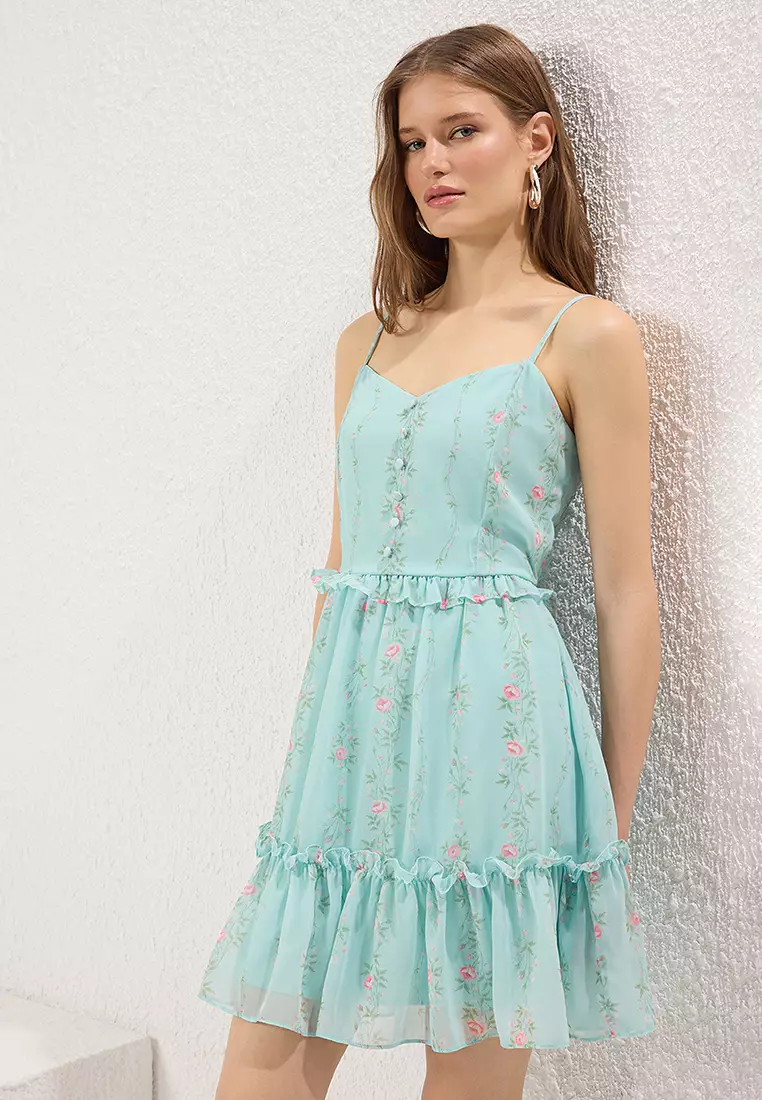 Mint Floral Skirt Opening from Waist Short / Mini Woven Dress TWOSS23EL01782
