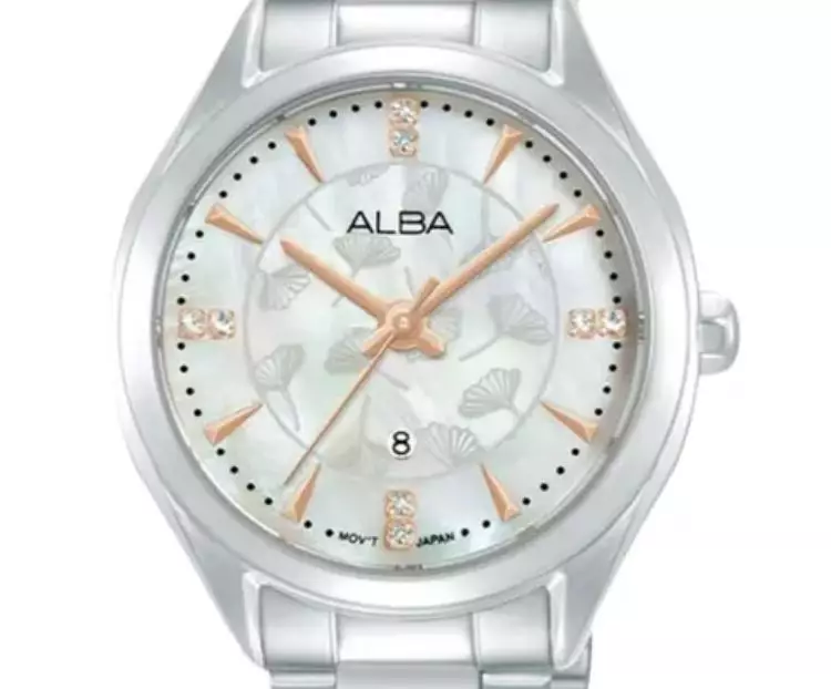 Jam Tangan Wanita Alba Fashion AH7EJ9 AH7EJ9X1 Strap Stainless Steel Silver Color White MOP Dial Watch Original Garansi Resmi