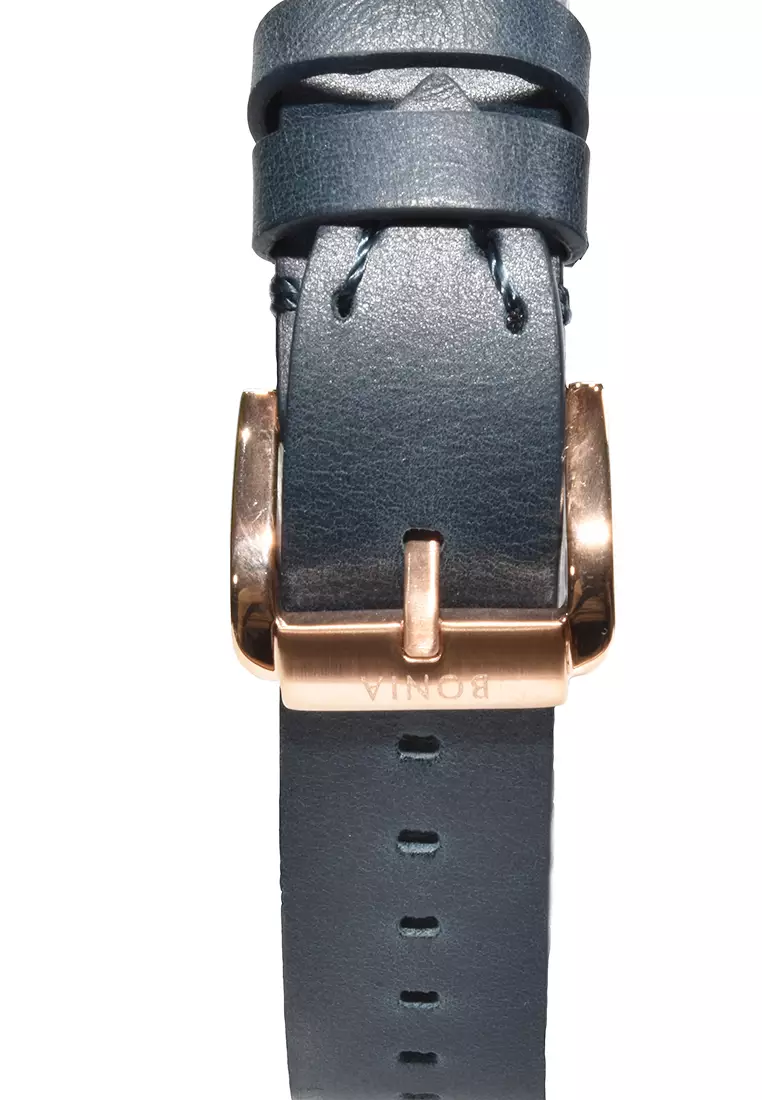 Bonia - Jam Tangan Pria - Rosegold - Blue Leather Strap - BNB10393-1582C