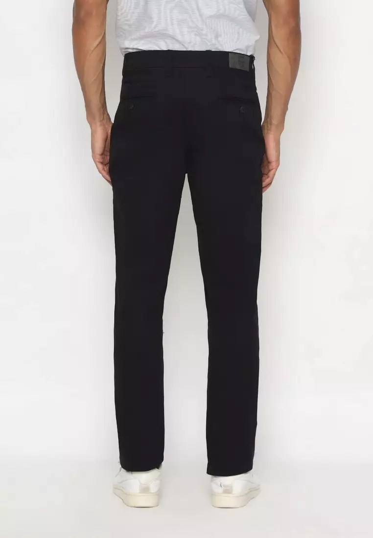 POLICE Celana Chino Panjang Cotton Premium Black Regular Fit Pria