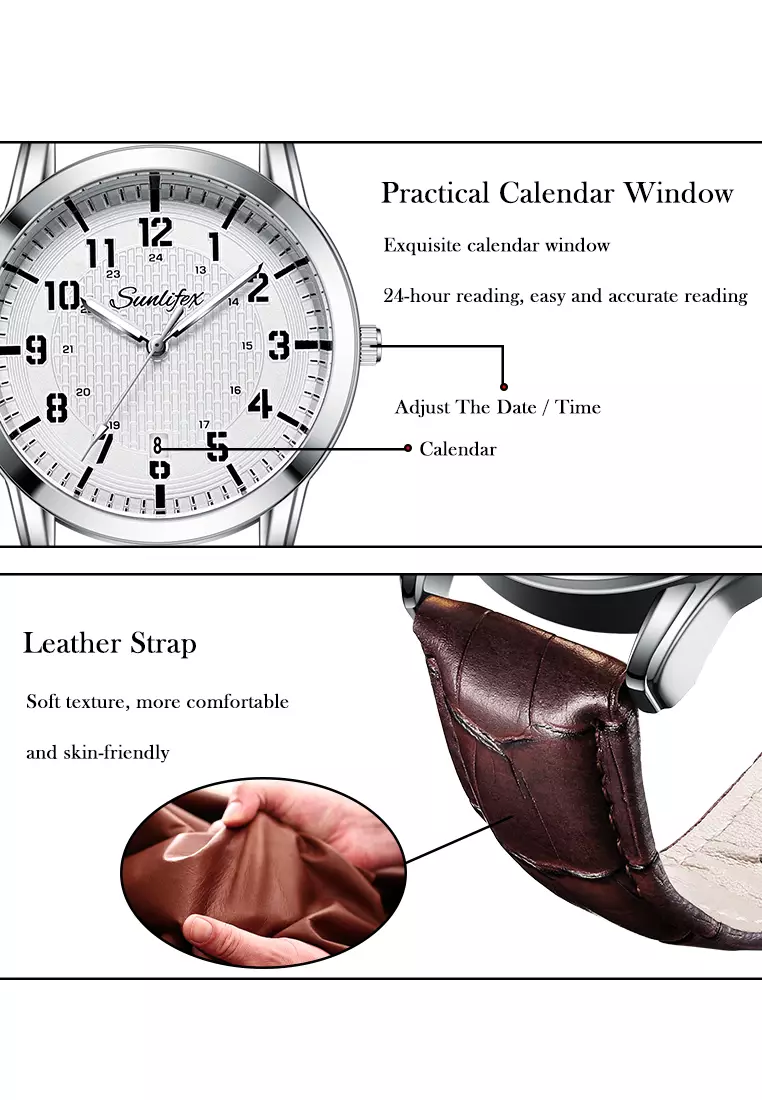 Jam Tangan Pria Original Klasik Gaya Jam Tangan Cowok Anti Air Kuarsa Tali Kulit Jam Pria 7009 brown white