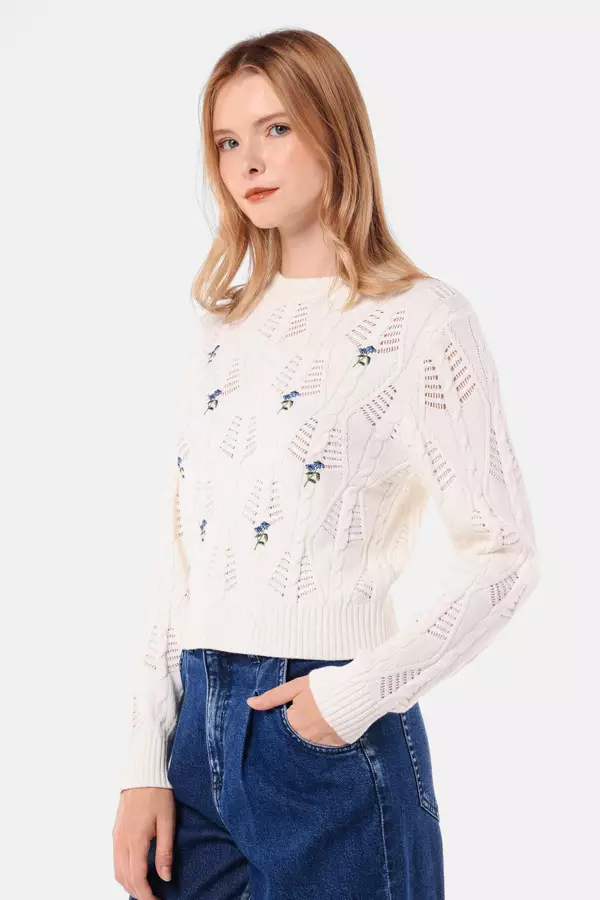 MINIMAL - Maddy - Sweater Rajut Embroidery - White Colour White