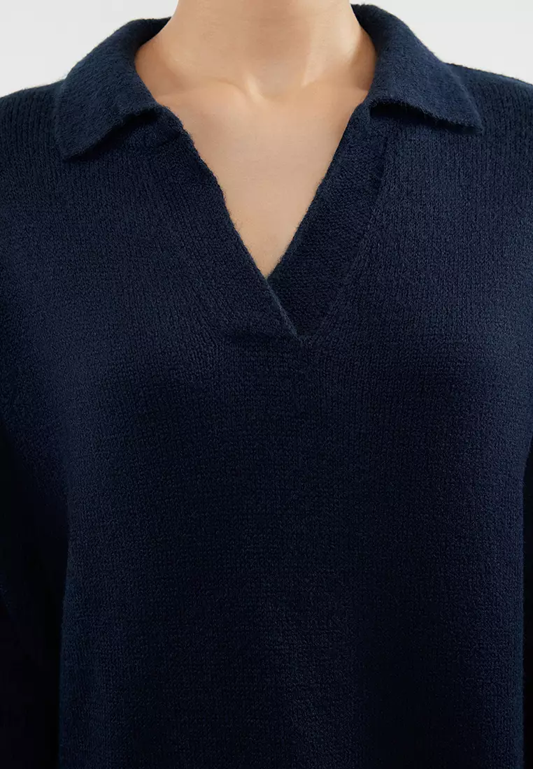 Navy Blue More Sustainable Midi Knit Soft Texture Dress TWOAW24EL00520