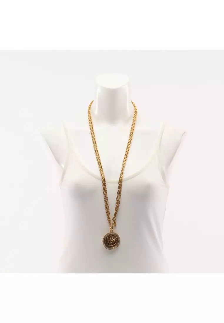 Pre-Loved Chanel Centaur necklace GP Rhinestone gold clear vintage