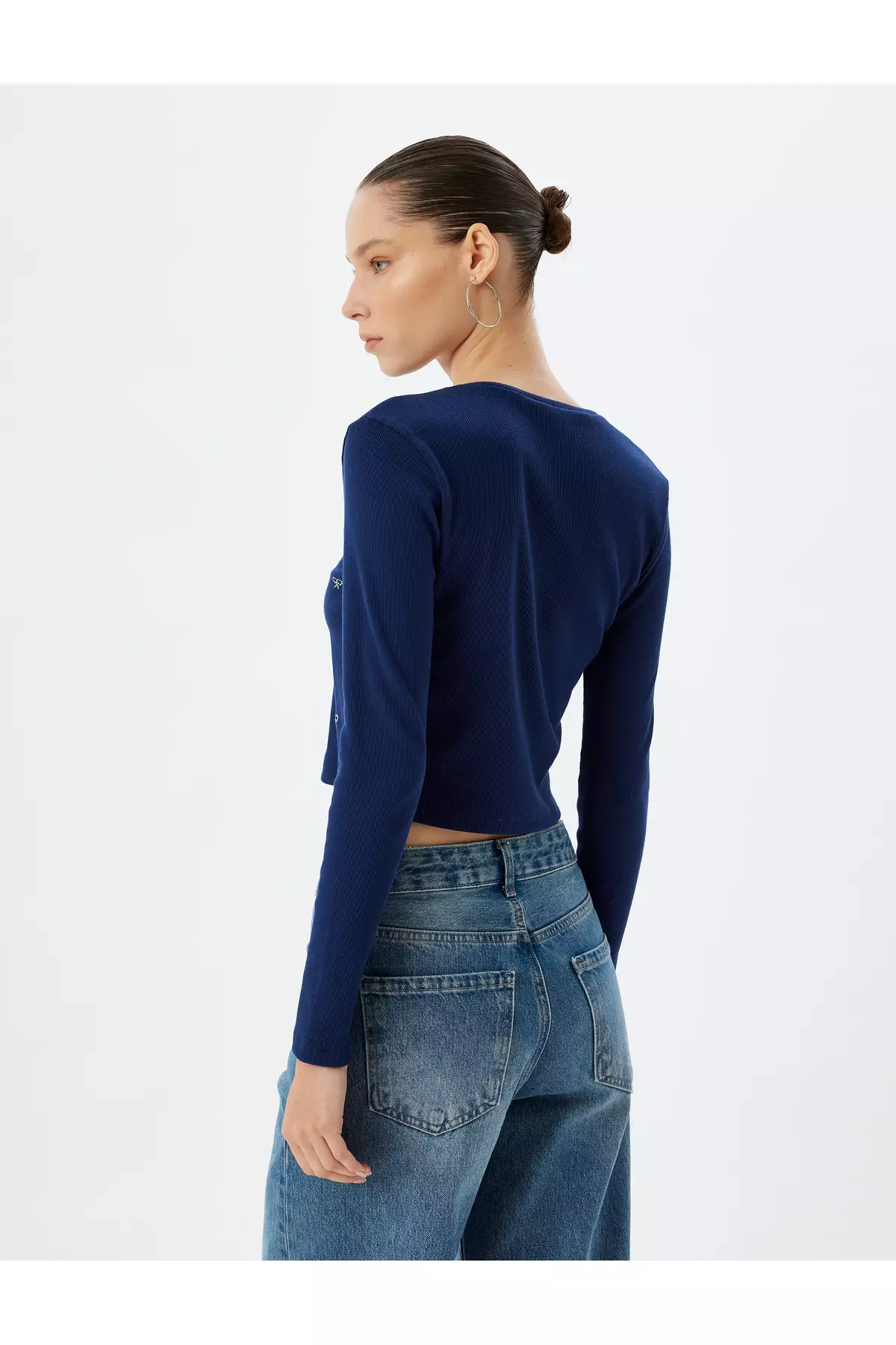 Crop T-Shirt Bow Pattern Long Sleeve Camisole Slim Fit