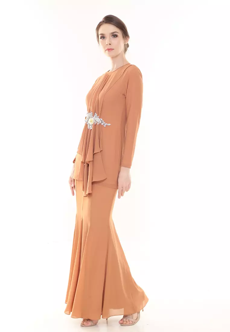 Patricia Pleated Kurung Modern in Brick Orange
