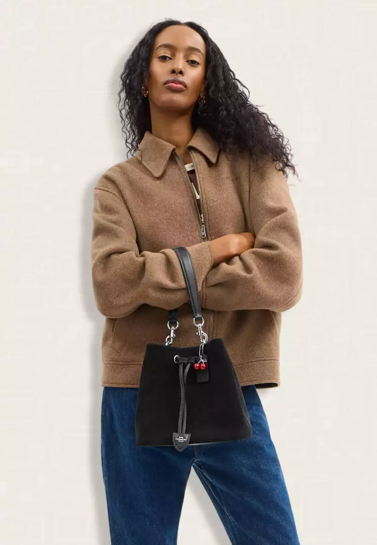 Coach Rowan Bucket Bag With Cherry Charm Silver Black