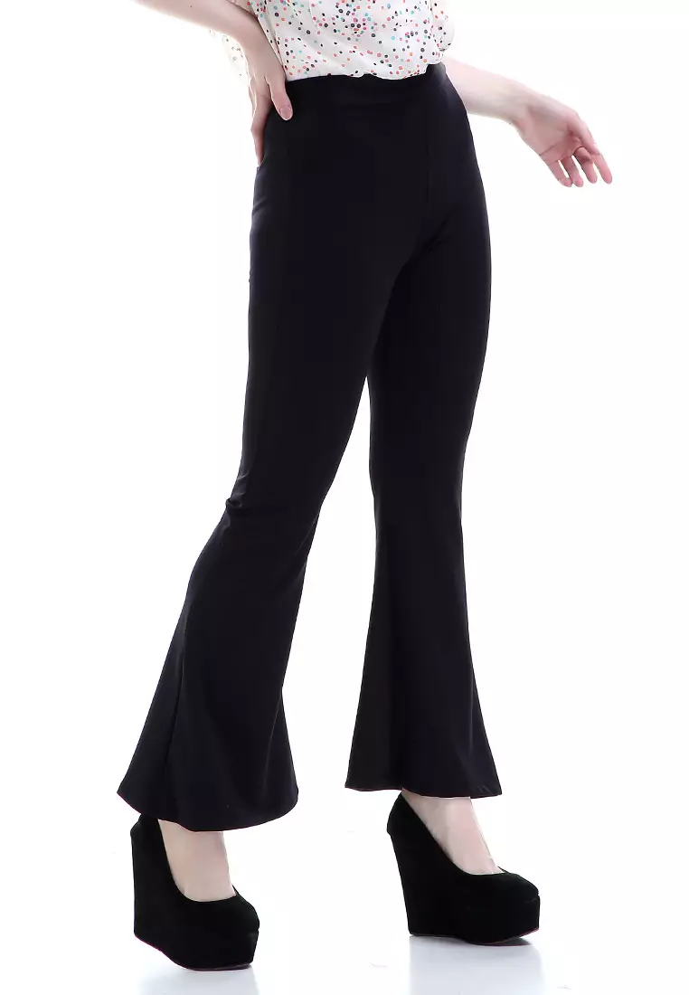 Zahlee Celana Cutbray Wanita Long Pants Woman Highwaist Kasual Bawahan - Hitam