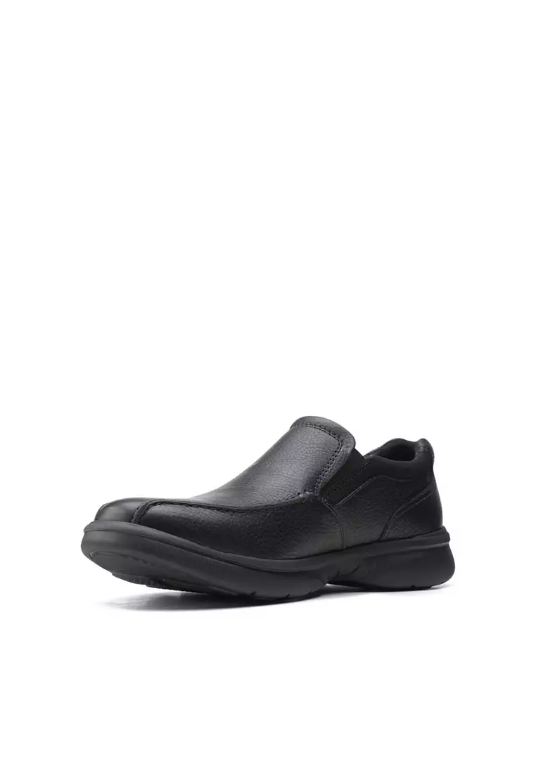 Mens Bradley Step Formal Shoes Black Tumbled Leather - Wide Fit