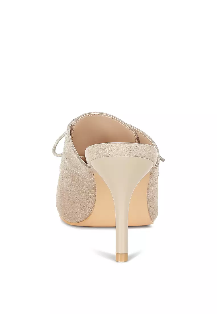 Suede Stiletto Mules In Beige