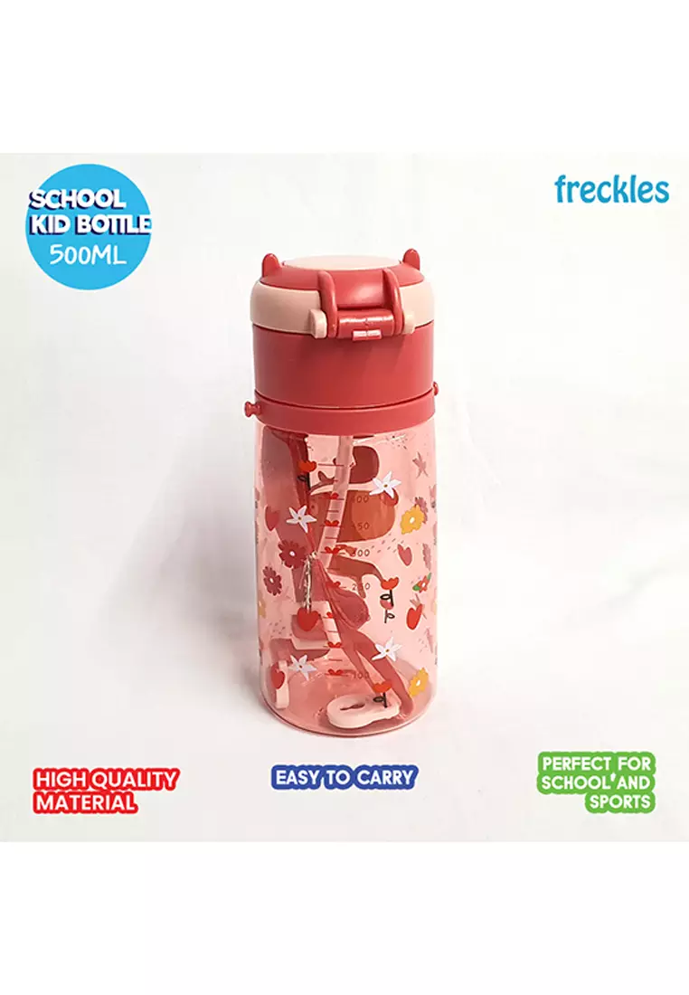 Freckles School Kid Bottle 500ml Deer Coral - Botol minum anak dengan tali
