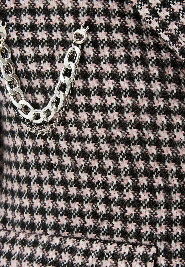Crop Tweed Jacket with Chain Detail
