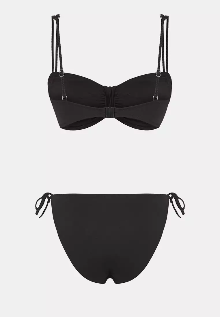 Black Balconette Draped Normal Waist Bikini Set
