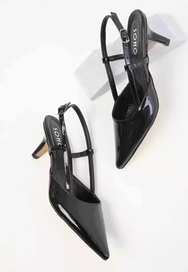 Black Patent Leather Women's Classic Heeled Shoes 20428