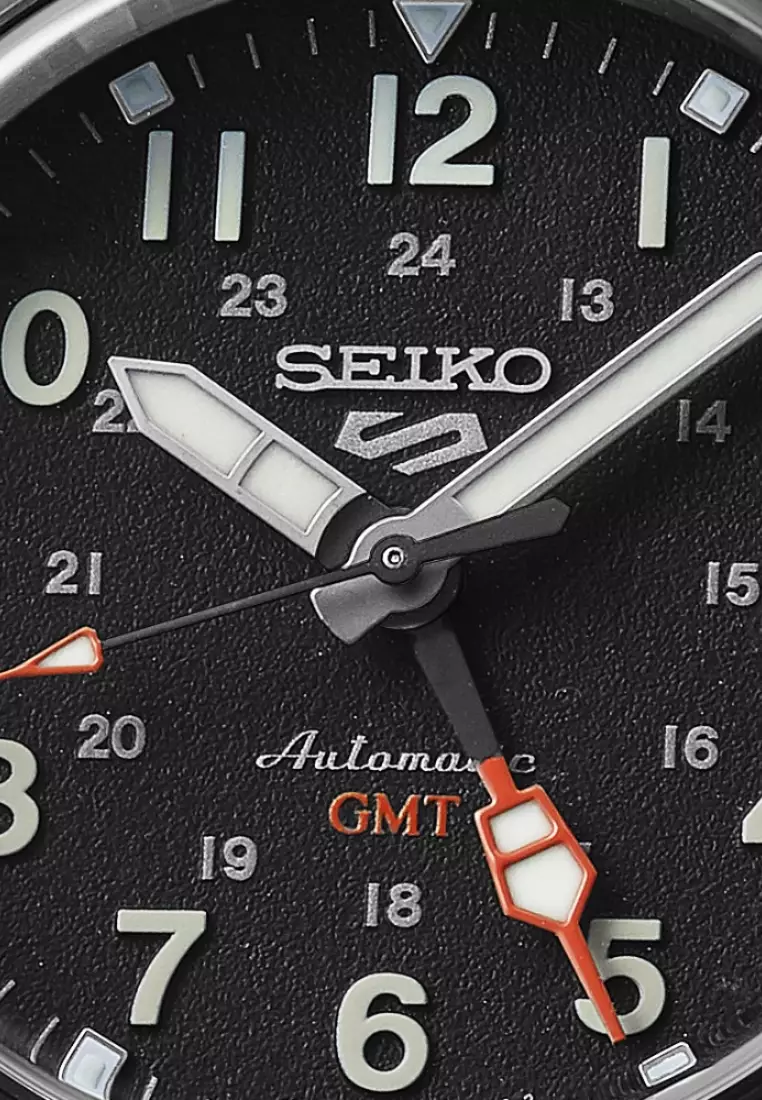Seiko 5 Sports Field ‘Deception’ Mechanical GMT Calfskin Leather Strap Automatic Watch SSK025K1