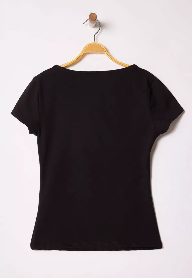 Black Square Neck Fitted/Body-Smoothing Knitted Blouse Twoss25Bz00378