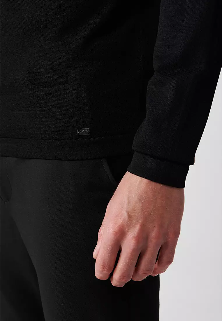 Men's Black Crew Neck Printed Rayon Knitwear Sweater A32Y5033