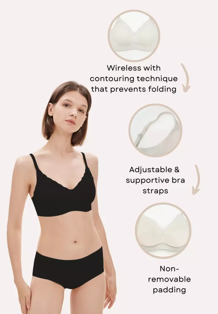 Delia Seamless Wireless Comfortable Push Up Support Bra in Black – Kiss &  Tell Malaysia